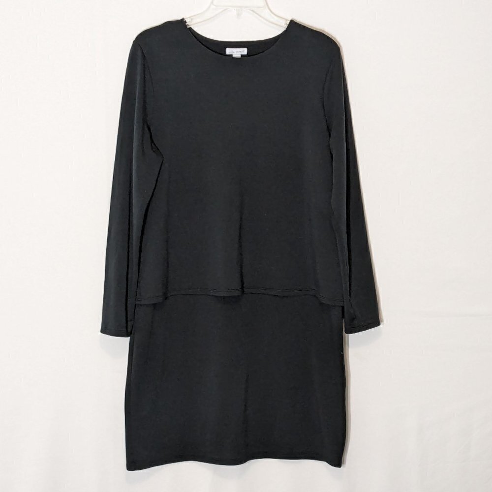 Women's PURE JILL Black Tiered Straight Knit Long Sleeve Dress; Size M